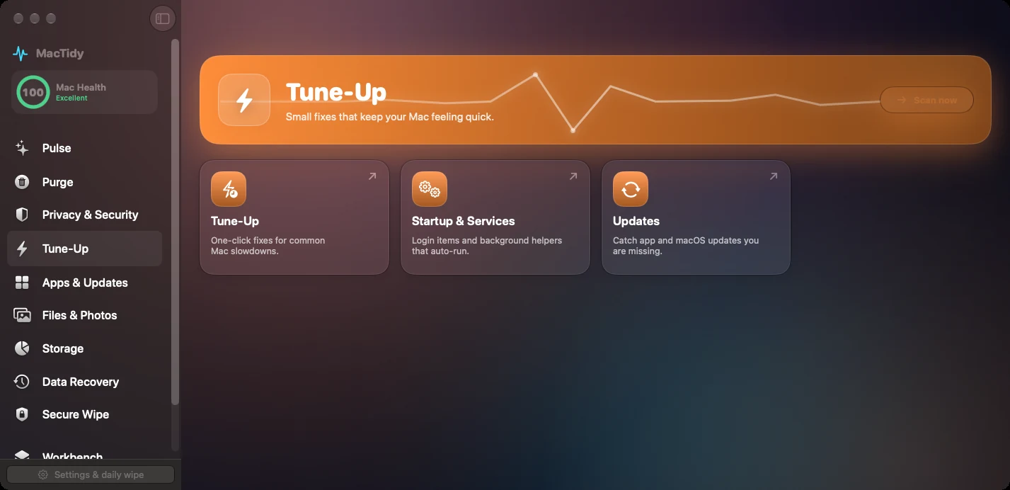 MacTidy Tune-Up category screen.