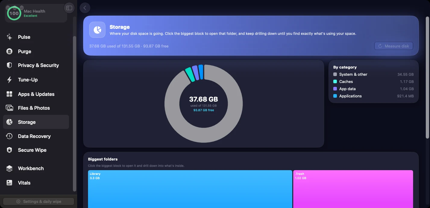 MacTidy Storage map showing disk usage.