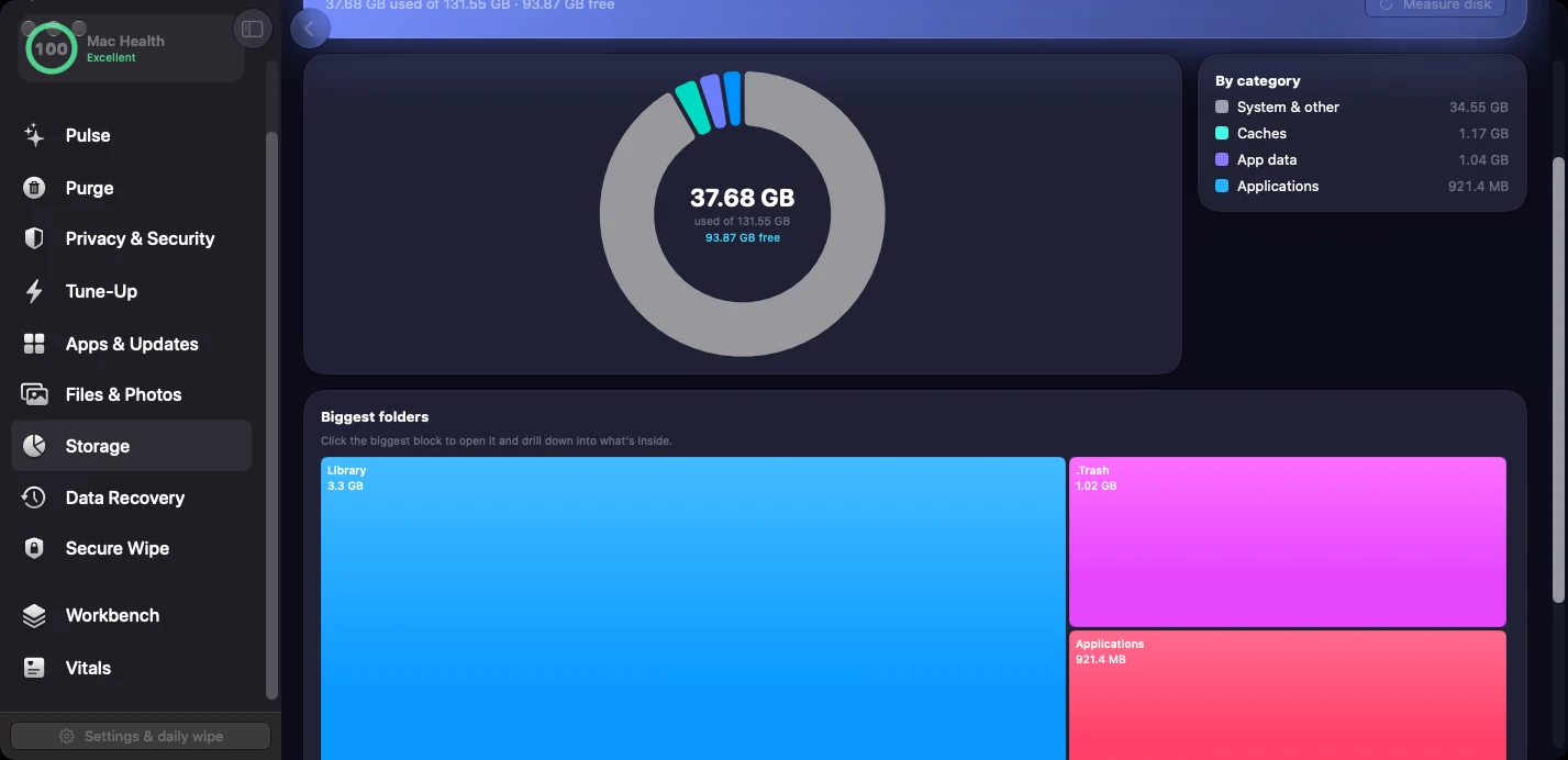 MacTidy storage treemap screenshot.